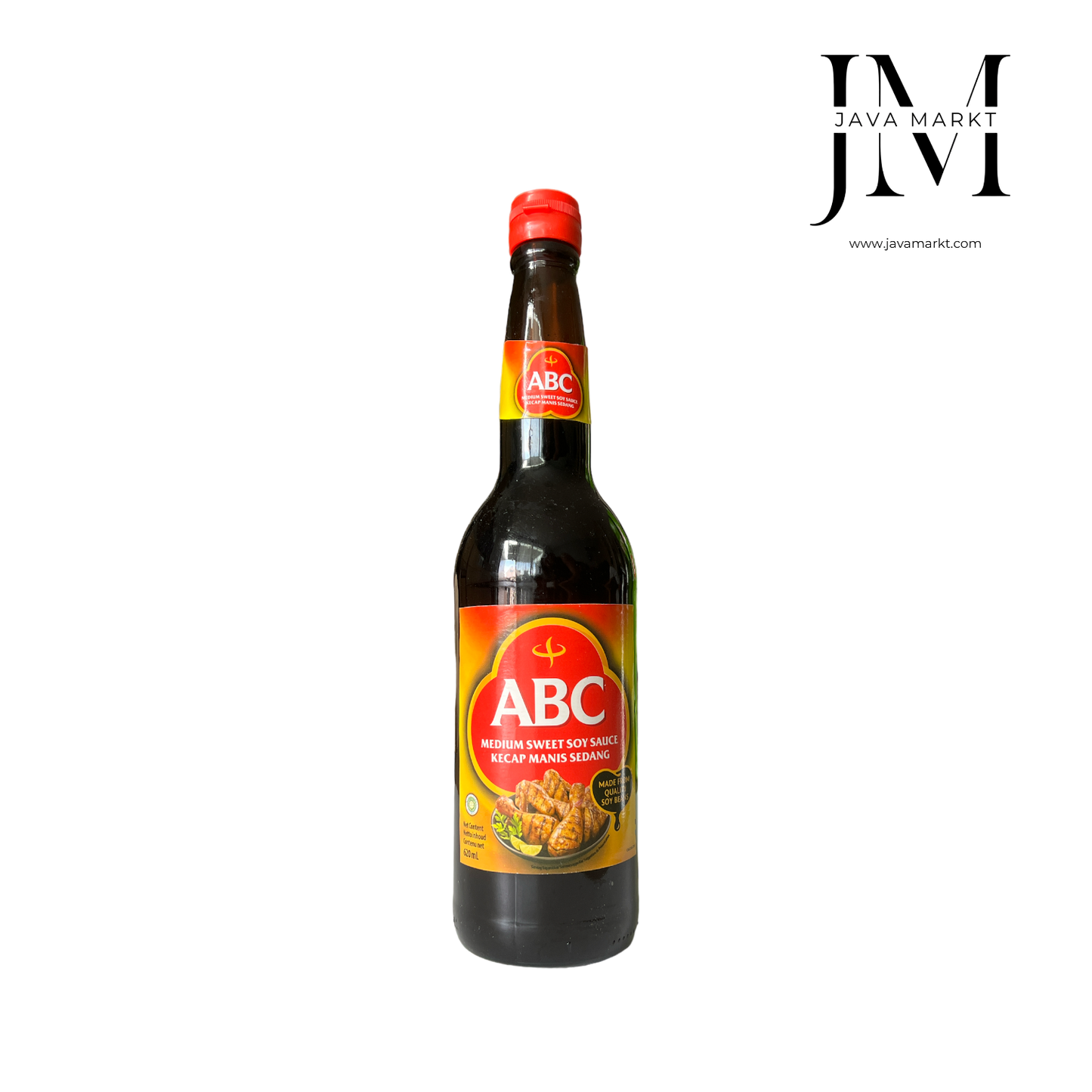 Süße Sojasauce ABC Kecap Manis Sedang von Oriental Merchant in einer Flasche, ideal für asiatische Gerichte, auf weißem Hintergrund