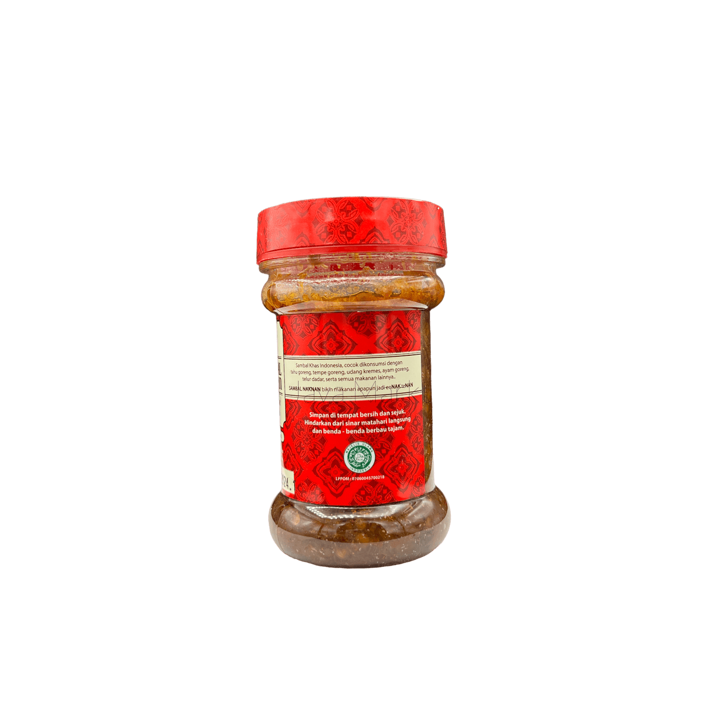 Sambal Bawang Lv. 3 von Nesia Food, scharfe indonesische Sambal mit Knoblauch, in einer weißen Schüssel serviert