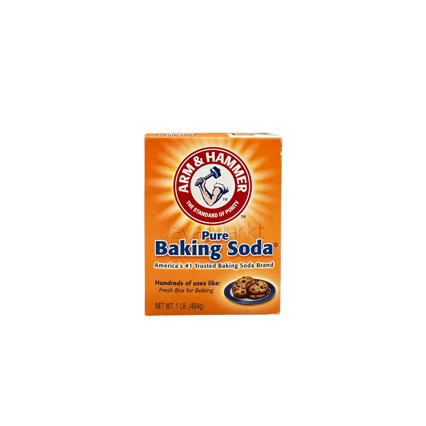 Backpulver von Arm & Hammer, Vanka Kawat, in einer Packung für Kochen und Backen, sichtbare Verpackung mit Marke und Produktname