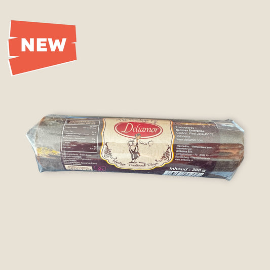 Koch- und Backzutat Deliamor Gula Jawa in Verpackung, braune palmzuckerartige Substanz von Amboina B.V