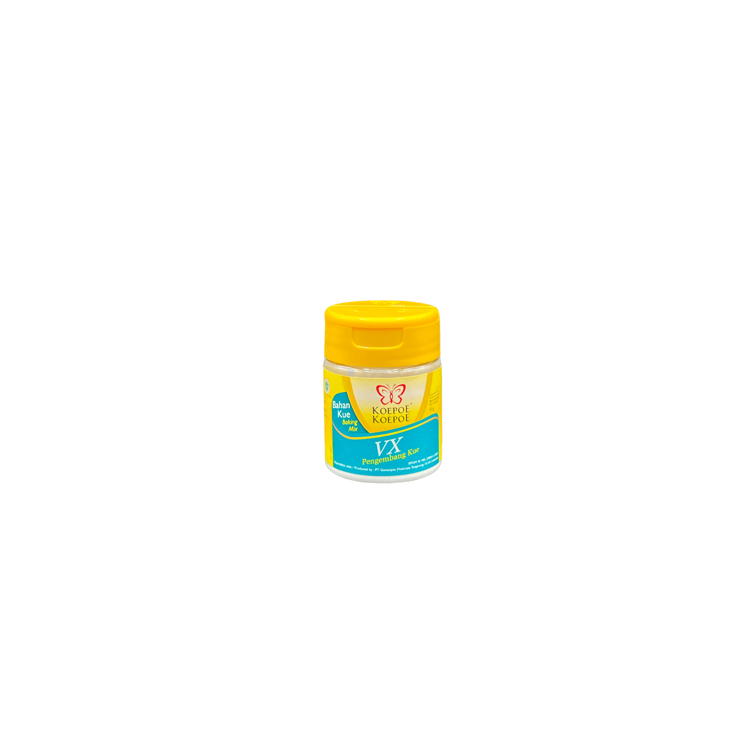 Backpulver von Nesia Food, Koepoe Koepoe VX, in einer Packung, bereit zum Backen, mit weißem Pulver und Verpackungsdesign sichtbar