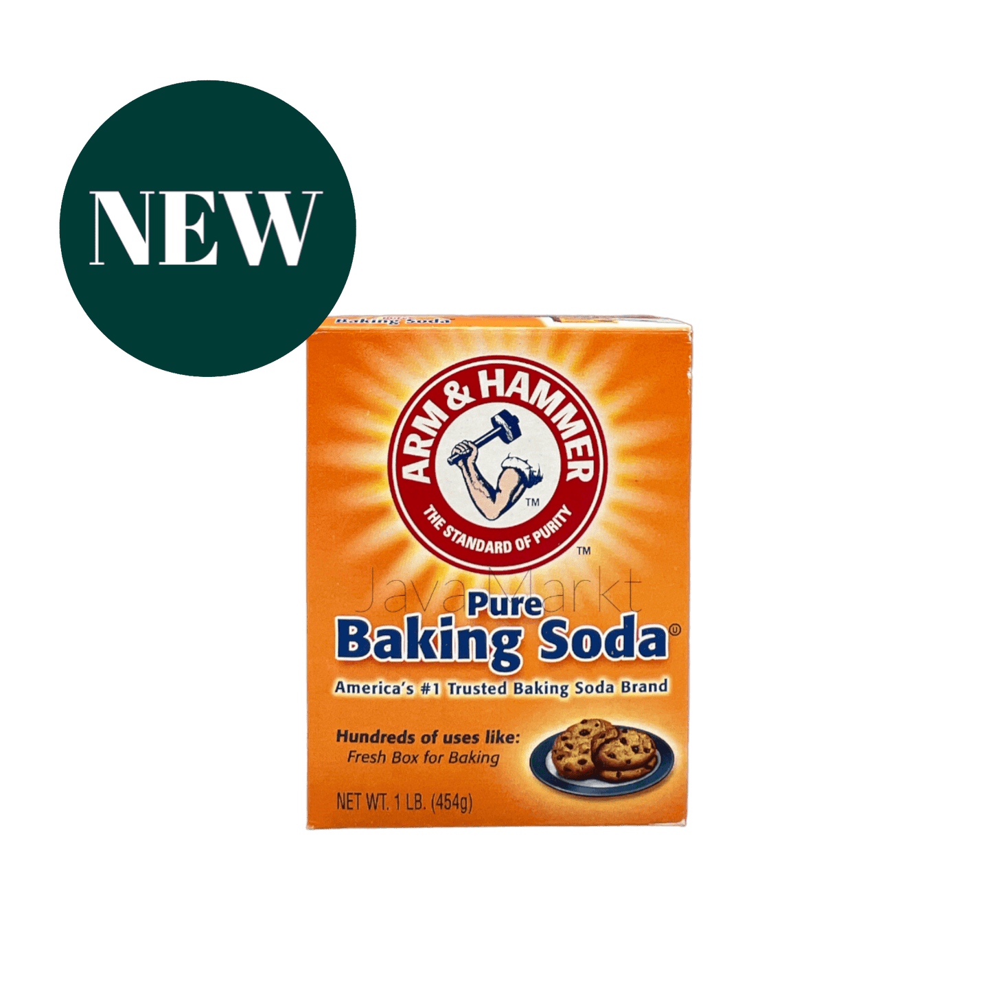 Backpulver von Arm & Hammer, Vanka Kawat, für Kochen und Backen, in einer transparenten Verpackung.