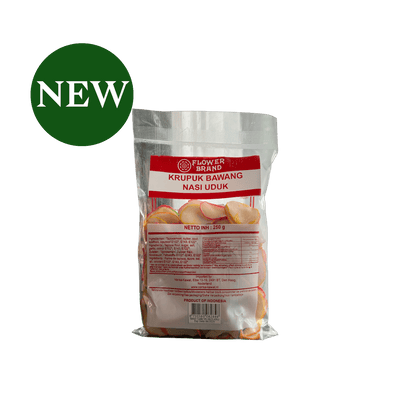 Vanka Kawat Chips Kerupuk Bawang Nasi Uduk, knusprige indonesische Kartoffelchips mit Zwiebelgeschmack, in Verpackung mit Flower Brand.