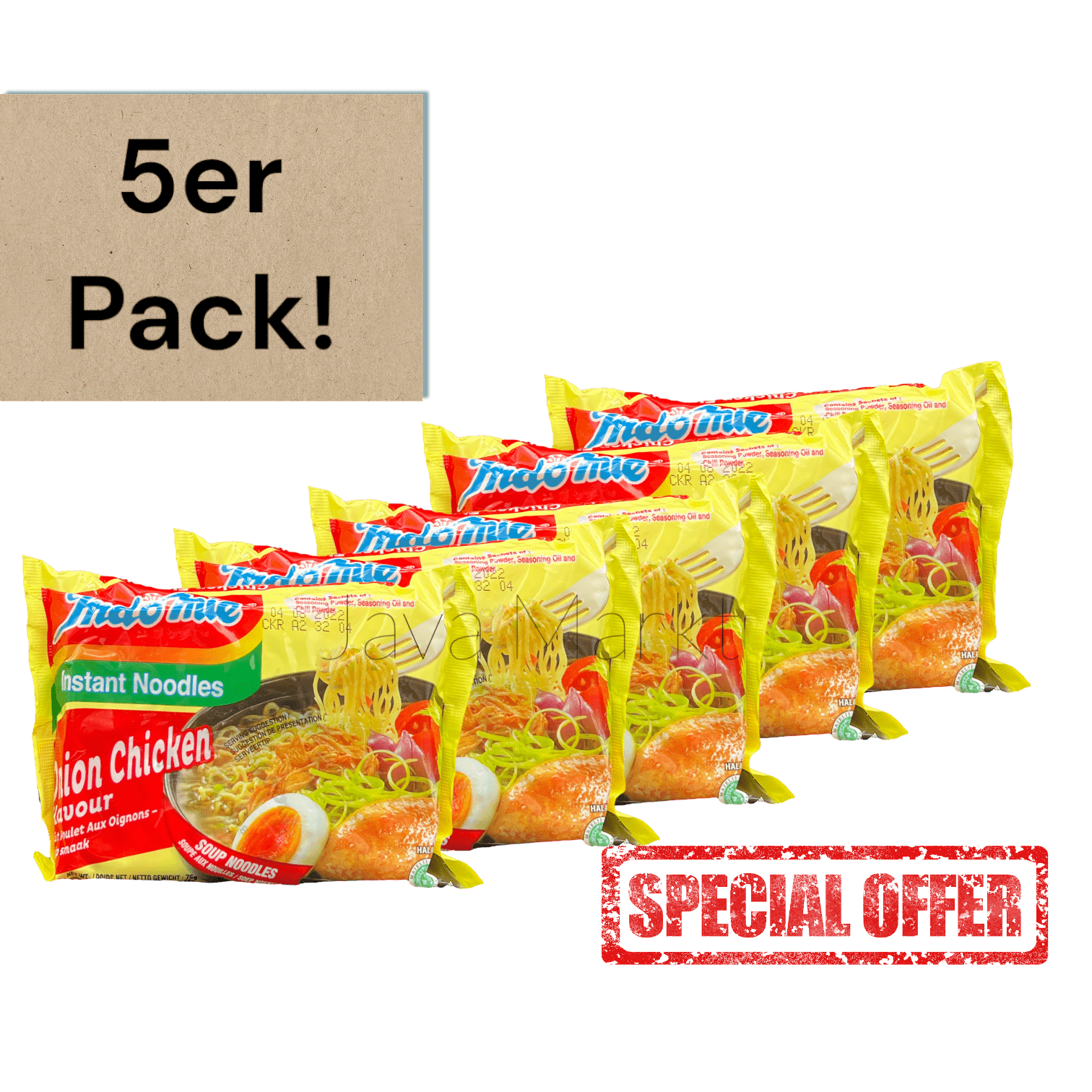 Vanka Kawat Instant Nudeln mit Hähnchen-Zwiebel-Geschmack, 5er Pack, Packung mit Nudeln in einer grünen Verpackung